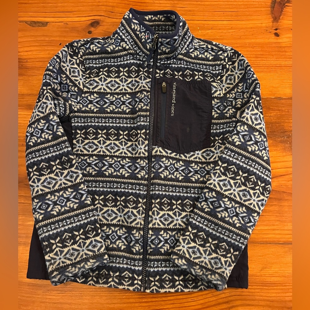 Kids Vineyard Vines winter print Fleece Jacket - Blue and Cream